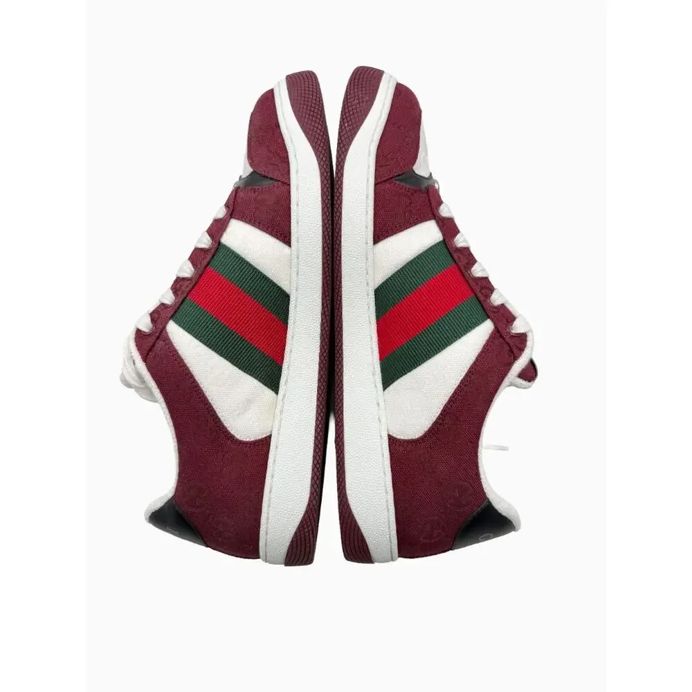Gucci Mens GG Monogram Web Stripe Low Top Sneakers Burgundy Ivory Size 8 Italy